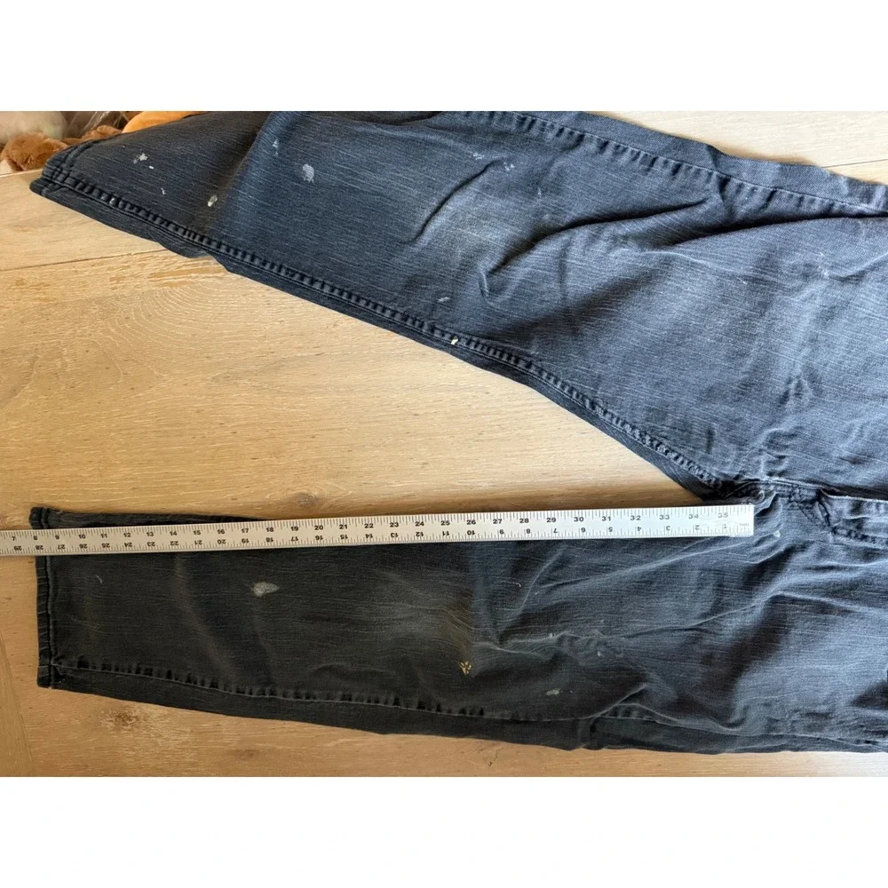 Levis Mens Faded Black Straight Leg Denim Jeans Paint Splatter Distressed 34x31